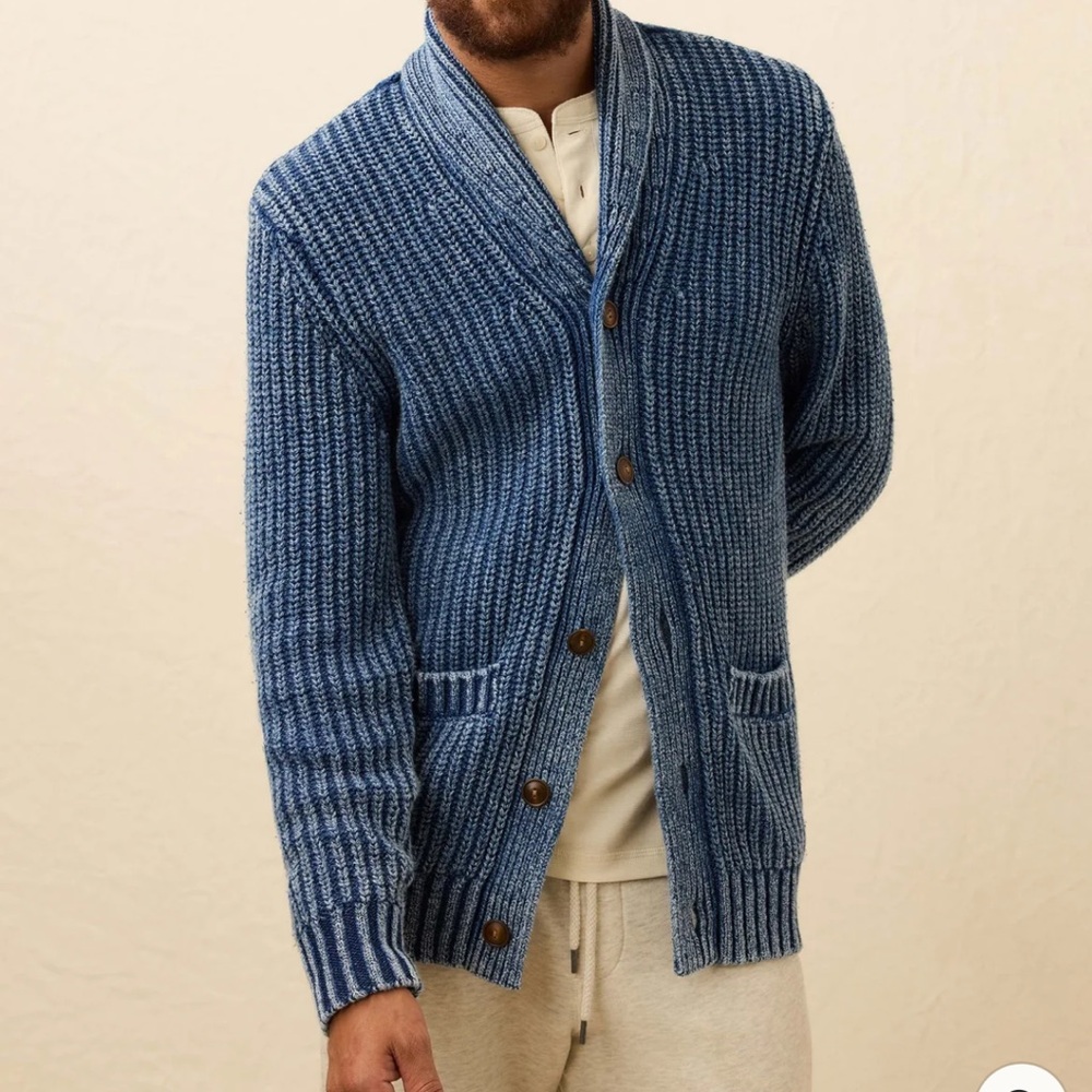 Faherty Chunky Indigo Cardigan Sweater Men's Large